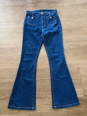 Saint + Sofia Bowie Stretch Flare Jeans Mid Blue Size 30 US 8